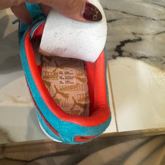 Puma Men’s Suede Bluebird Tigerlilly Sneakers Size 7.5 US, 40EU Turquoise Orange - Picture 6 of 11